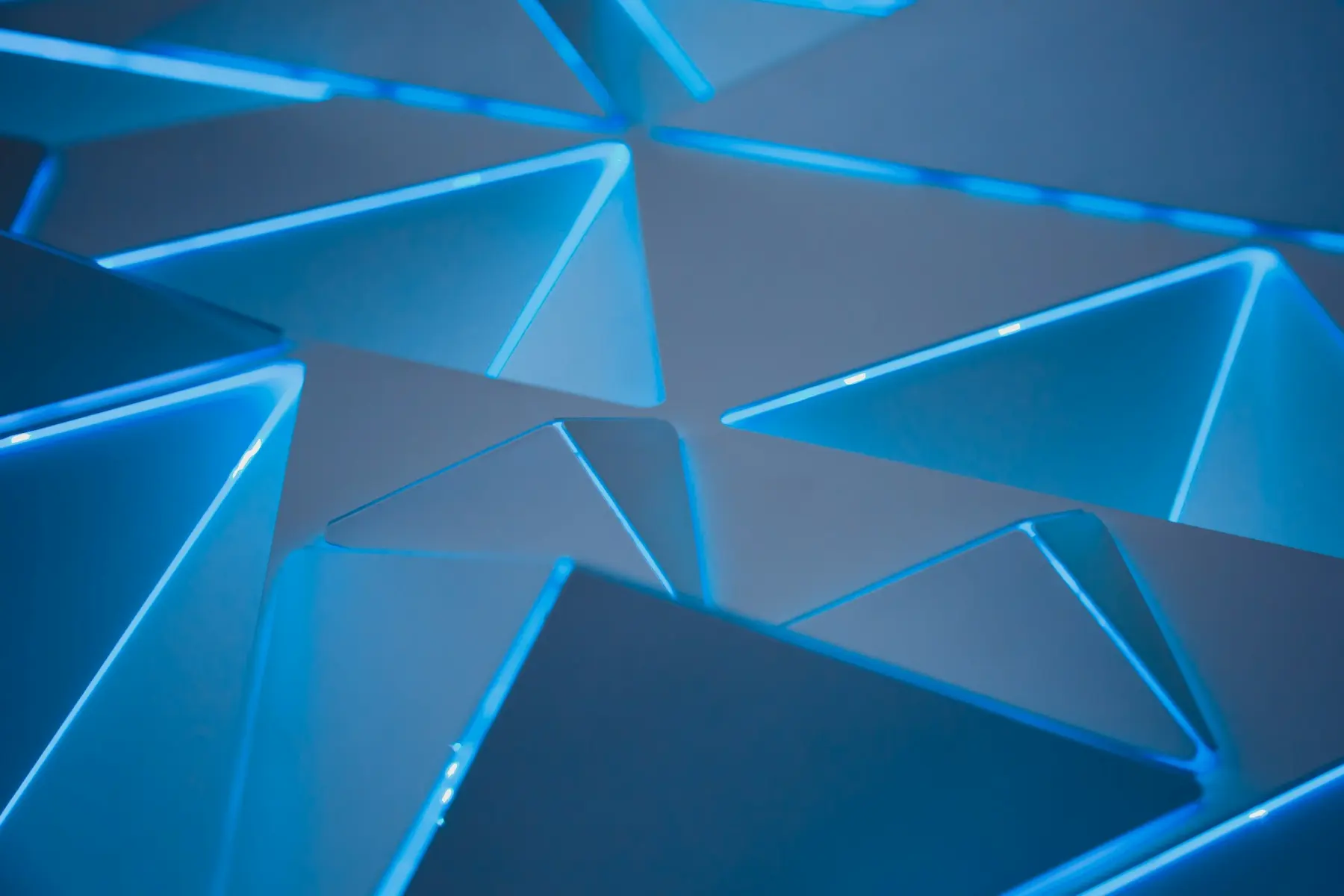 Blue geometric facade pattern